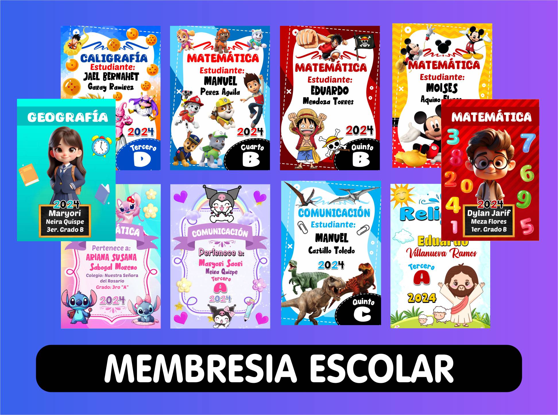 Vista previa de carátulas, horarios y láminas escolares