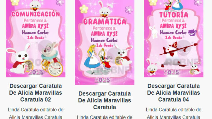 Caratulas Editables de Alicia Maravillas para imprimir