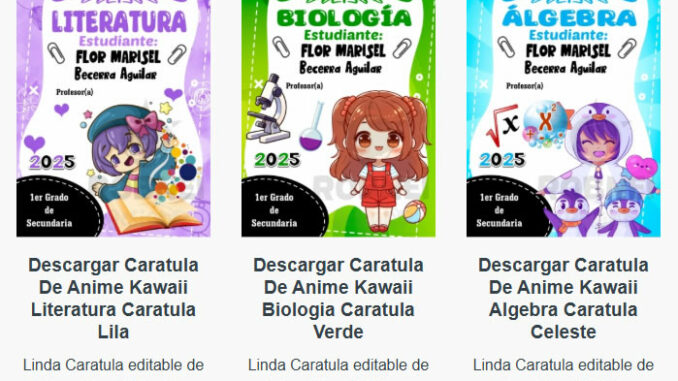 Caratulas Editables de Anime Kawaii para imprimir