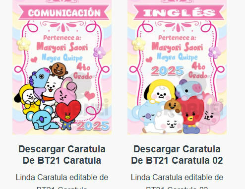 Caratulas Editables de BT21 para imprimir