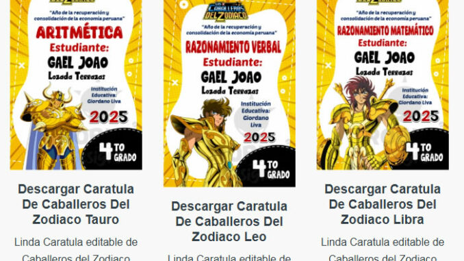 Caratulas Editables de Caballeros Del Zodiaco para imprimir