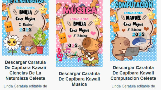 Caratulas Editables de Capibara Kawaii para imprimir