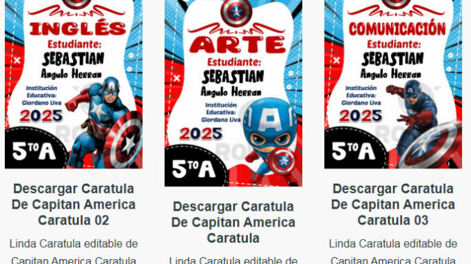 Caratulas Editables de Capitan America para imprimir