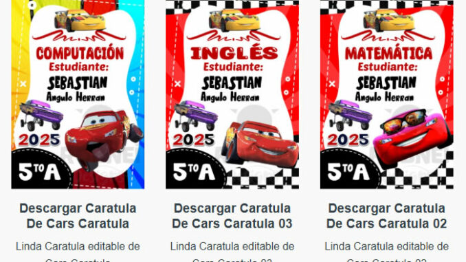 Caratulas Editables de Cars para imprimir