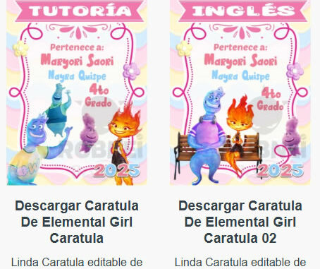 Caratulas Editables de Elemental Girl para imprimir