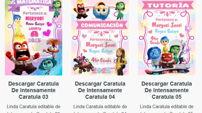 Caratulas Editables de Intensamente para imprimir