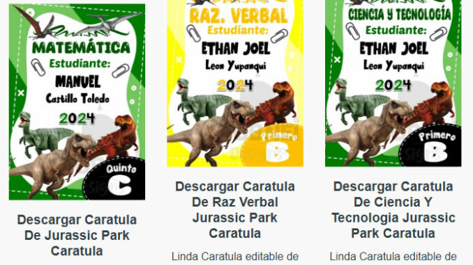 Caratulas Editables de Jurassic Park para imprimir