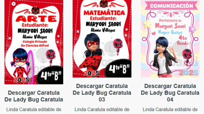 Caratulas Editables de Lady Bug para imprimir