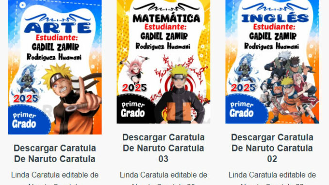 Caratulas Editables de Naruto para imprimir