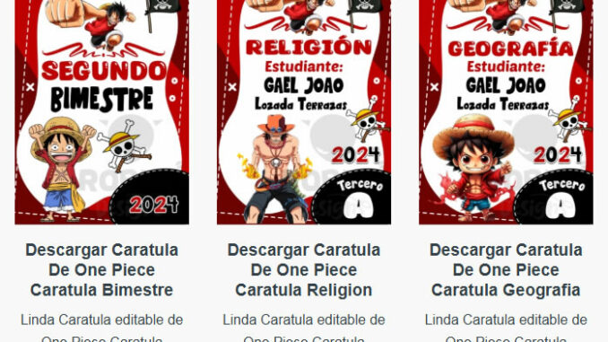 Caratulas Editables de One Piece para imprimir