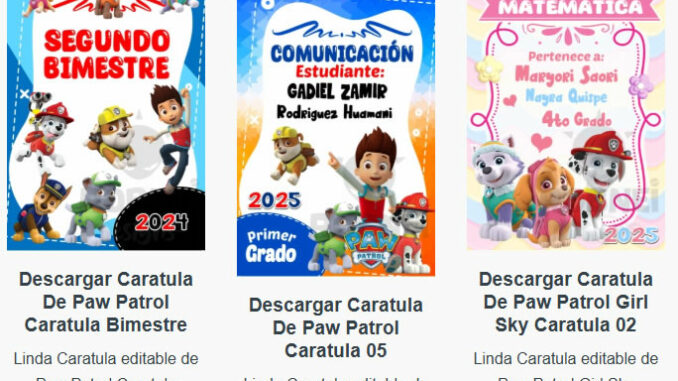 Caratulas Editables de Paw Patrol 2 para imprimir
