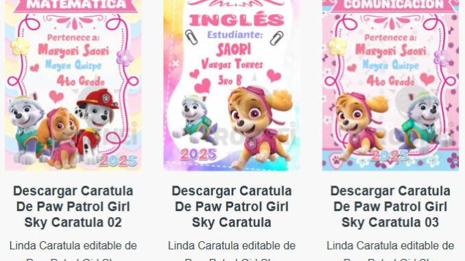 Caratulas Editables de Paw Patrol Girl Sky para imprimir