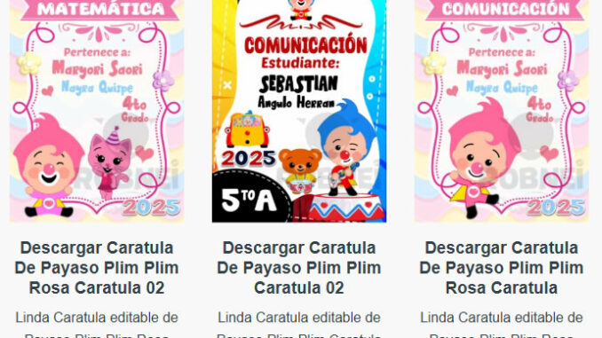 Caratulas Editables de Payaso Plim Plim para imprimir