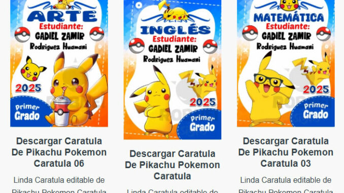 Caratulas Editables de Pikachu Pokemon para imprimir
