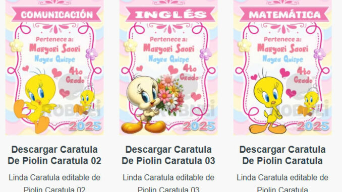 Caratulas Editables de Piolin para imprimir