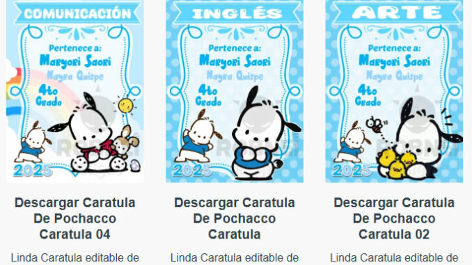 Caratulas Editables de Pochacco para imprimir