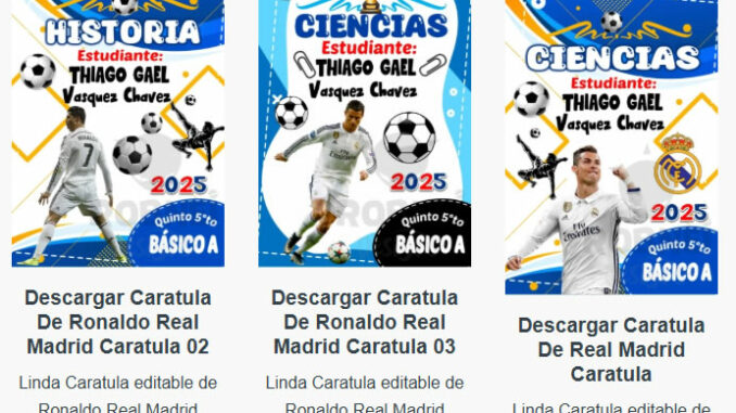 Caratulas Editables de Real Madrid para imprimir