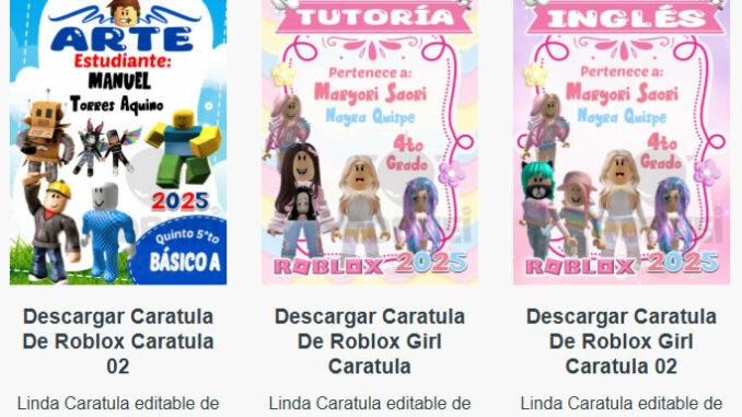Caratulas Editables de Roblox para imprimir