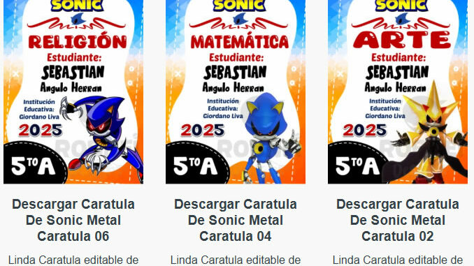 Caratulas Editables de Sonic Metal para imprimir