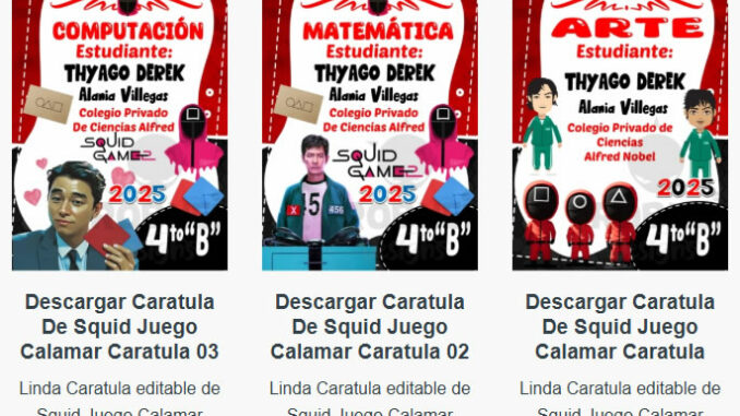 Caratulas Editables de Squid Juego Calamar para imprimir