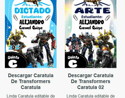 Caratulas Editables de Transformers para imprimir