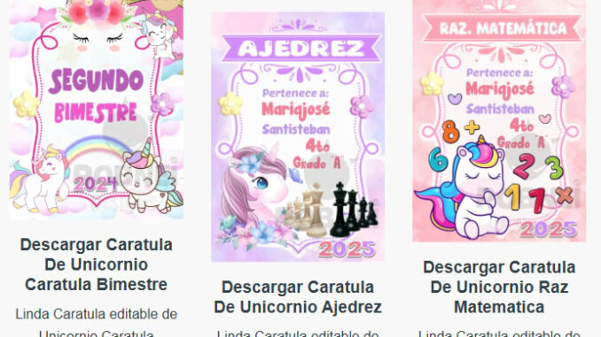 Caratulas Editables de Unicornio para imprimir