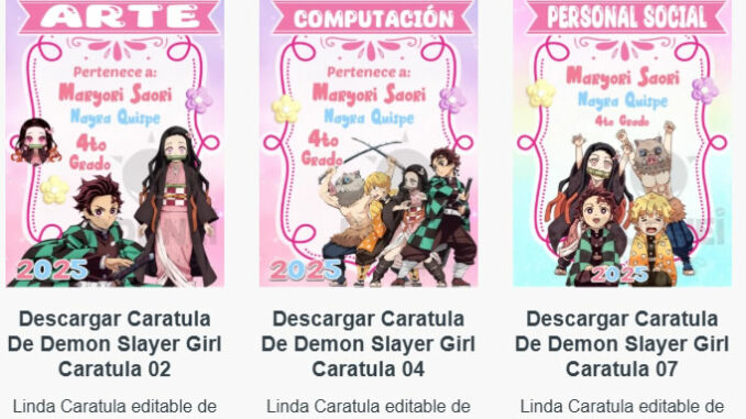 Caratulas Editables de la Demon Slayer Girl para imprimir