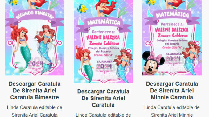 Caratulas Editables de la Sirenita Ariel para imprimir