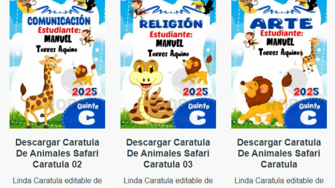 Caratulas Editables de los Animales Safari para imprimir