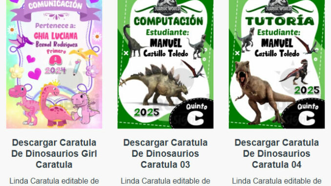 Caratulas Editables de los Dinosaurios para imprimir