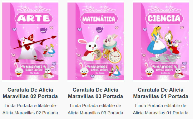 Portadas para Cuadernos de Alicia Maravillas Editables