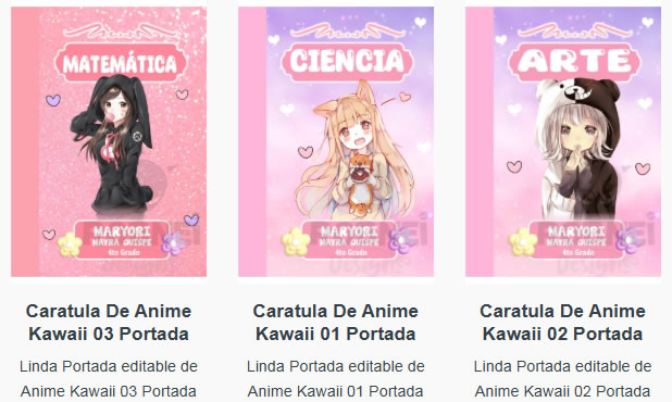 Portadas para Cuadernos de Anime Kawaii Editables