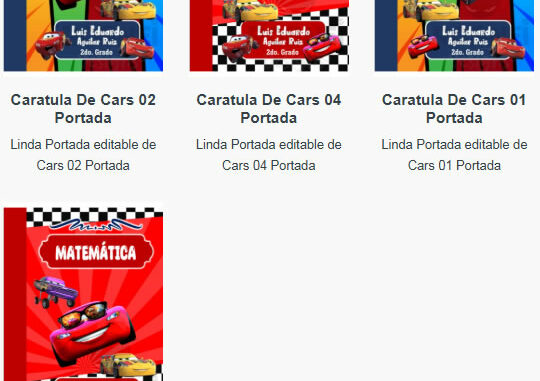Portadas para Cuadernos de Cars Editables