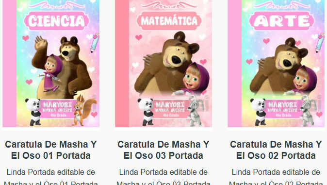 Portadas para Cuadernos de Masha y el Oso Editables