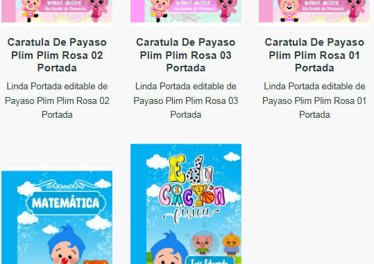 Portadas para Cuadernos de Payaso Plim Plim Editables