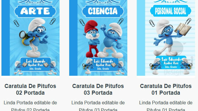 Portadas para Cuadernos de Pitufos Editables