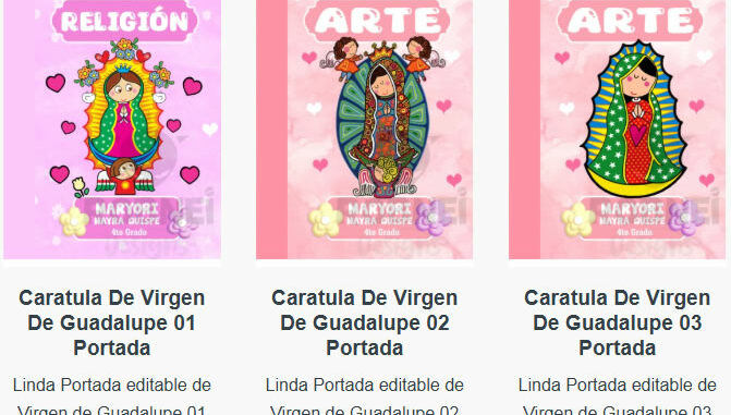 Portadas para Cuadernos de la Virgen de Guadalupe Editables