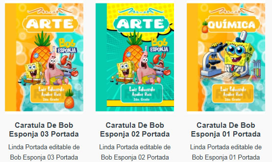 Portadas para Cuadernos de Bob Esponja Editables
