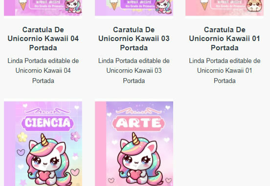 Portadas para Cuadernos de Unicornio Kawaii Editables